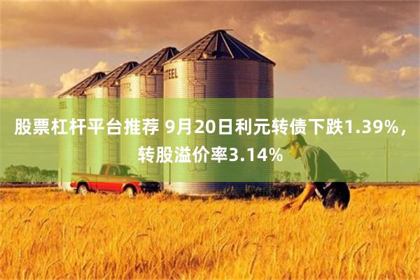 股票杠杆平台推荐 9月20日利元转债下跌1.39%，转股溢价率3.14%