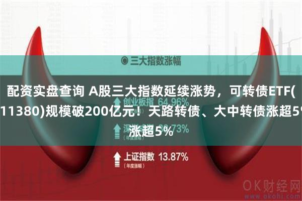 配资实盘查询 A股三大指数延续涨势，可转债ETF(511380)规模破200亿元！天路转债、大中转债涨超5%