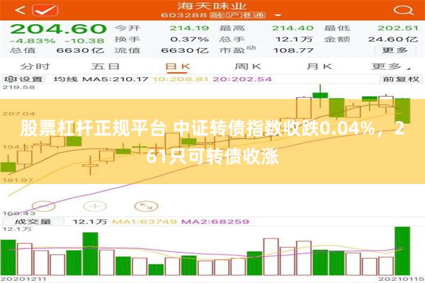 股票杠杆正规平台 中证转债指数收跌0.04%，261只可转债收涨